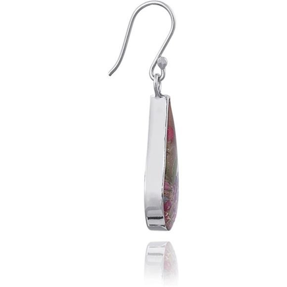 Sterling Silver Pressed Flower Teardrop Earrings - Picture 3 of 4